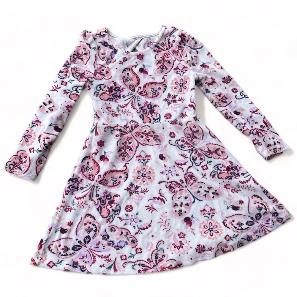 Epic Threads White & Pink Paisley Print Long Sleeve Super Soft Twirl Dress - 4T